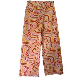 SHEIN women’s size small orange pink festival 70’s wide leg frayed jeans